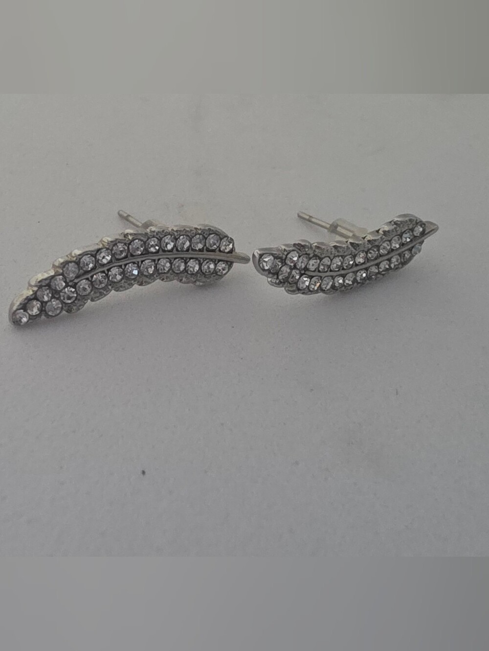 Crystal Pavé Silver Leaf Stud Earrings - Women Jewelry